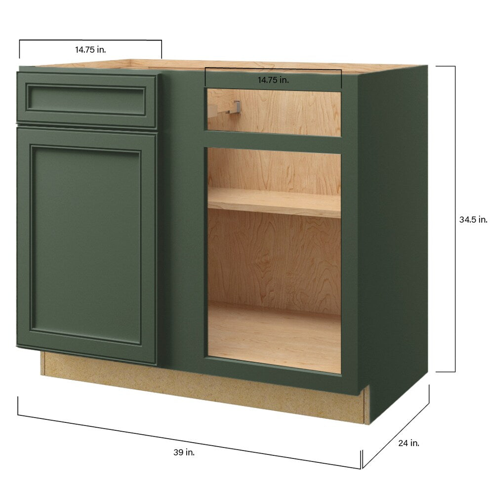 allen + roth Heathrow 39-in W x 34.5-in H x 24-in D Sage Blind 1-Drawer Corner Base Fully Assembled Cabinet (Recessed Panel Mitered Style)