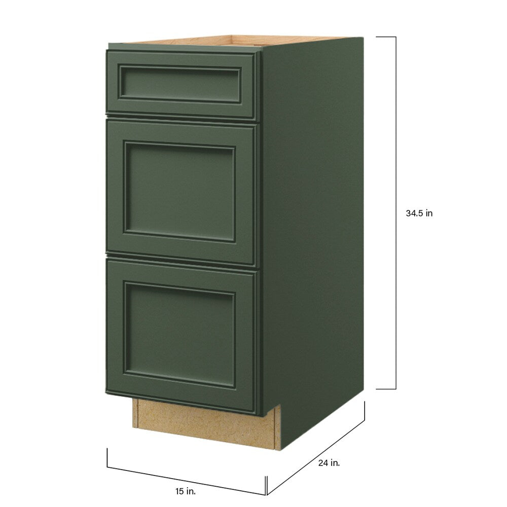 allen + roth Heathrow 15-in W x 34.5-in H x 24-in D Sage 3-Drawer Base Fully Assembled Cabinet (Recessed Panel Style)