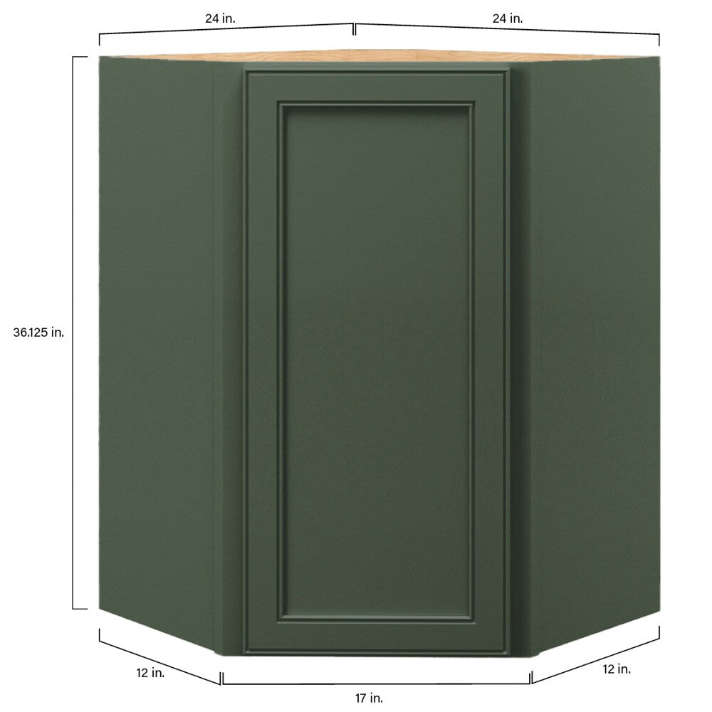 allen + roth Heathrow 24-in W x 36.125-in H x 12-in D Sage Diagonal Corner Wall Fully Assembled Cabinet (Recessed Panel Square Style)