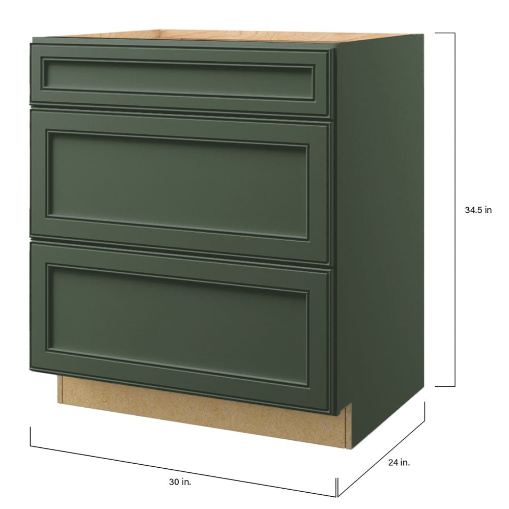 allen + roth Heathrow 30-in W x 34.5-in H x 24-in D Sage 3-Drawer Base Fully Assembled Cabinet (Recessed Panel Style)