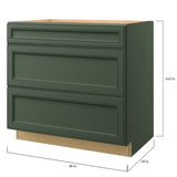 allen + roth Heathrow 36-in W x 34.5-in H x 24-in D Sage 3-Drawer Base Fully Assembled Cabinet (Recessed Panel Style)