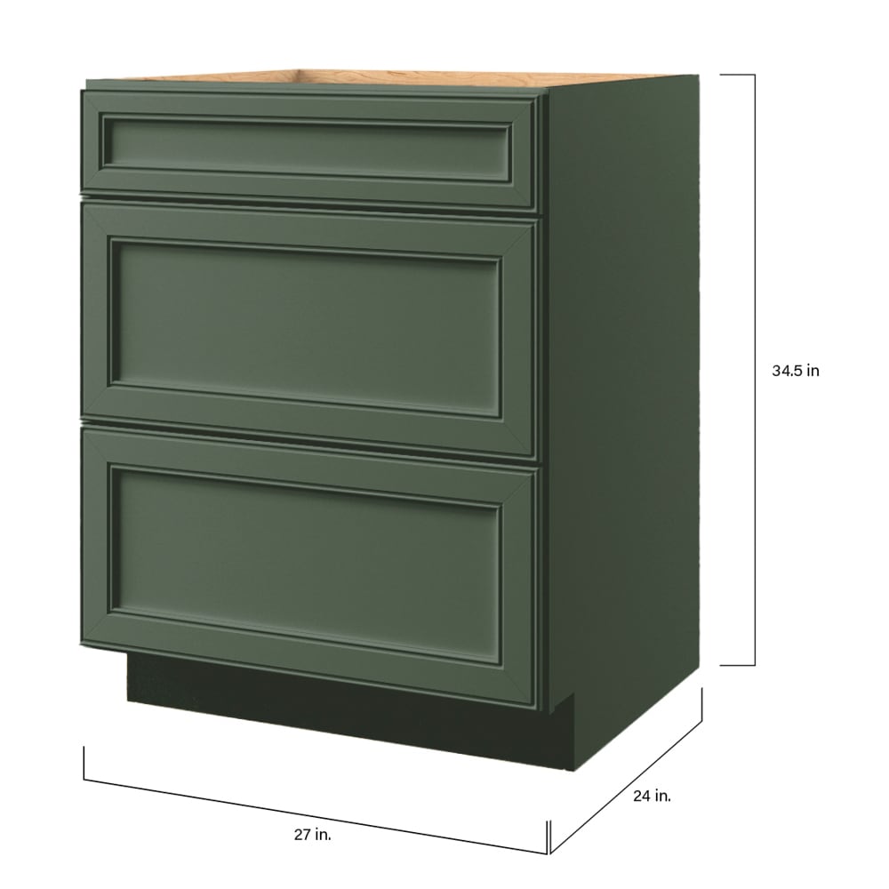allen + roth Heathrow 27-in W x 34.5-in H x 24-in D Sage 3-Drawer Base Fully Assembled Cabinet (Recessed Panel Style)