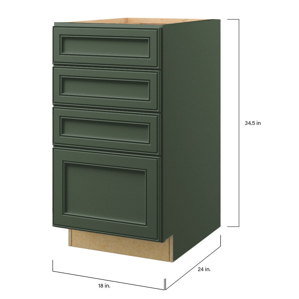 allen + roth Heathrow 18-in W x 34.5-in H x 24-in D Sage 4-Drawer Base Fully Assembled Cabinet (Recessed Panel Style)