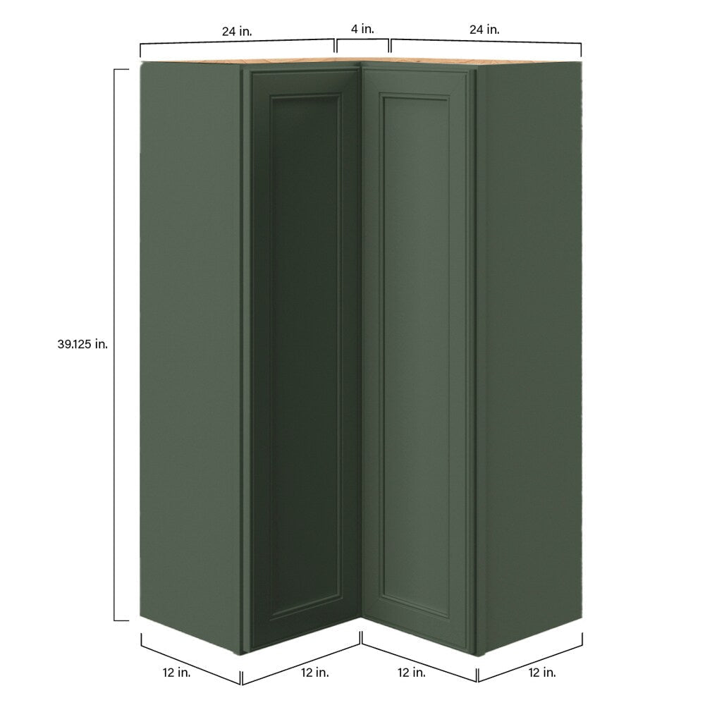 allen + roth Heathrow 24-in W x 39.125-in H x 12-in D Sage Diagonal Corner Wall Fully Assembled Cabinet (Recessed Panel Square Style)