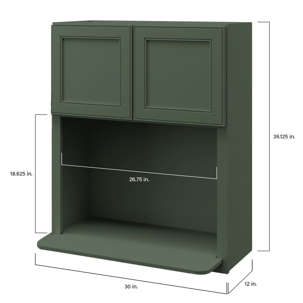 allen + roth Heathrow 30-in W x 36.125-in H x 12-in D Sage Microwave Wall Fully Assembled Cabinet (Recessed Panel Mitered Style)