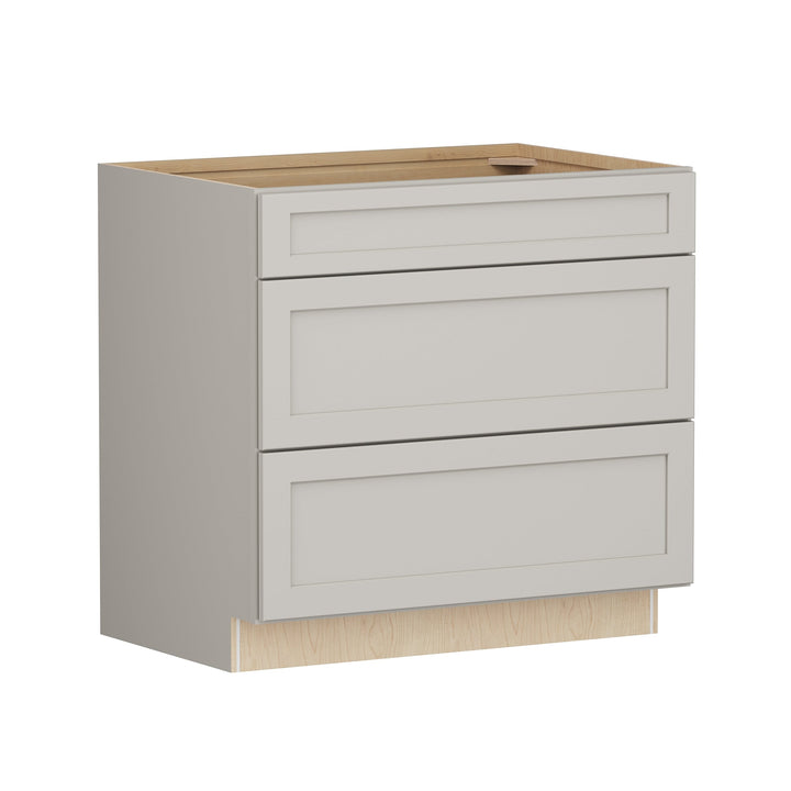 Shenandoah PRO Express Breckenridge 36-in W x 34.5-in H x 24-in D Stone Full Overlay Maple 3-Drawer Base Fully Assembled Plywood Cabinet (Recessed Panel Style)