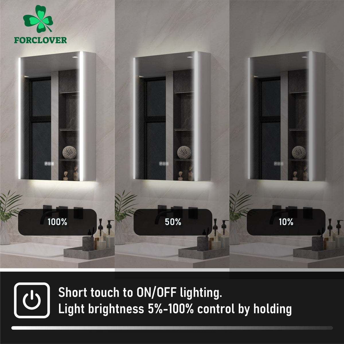 Forclover 20-in x 30-in Lighted LED Fog Free Surface Mount Aluminum Mirrored Soft Close Medicine Cabinet with Outlet
