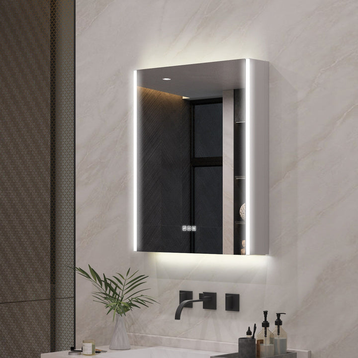 Forclover 24-in x 30-in Lighted LED Fog Free Surface Mount Aluminum Mirrored Soft Close Medicine Cabinet with Outlet