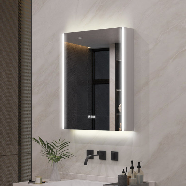 Forclover 24-in x 30-in Lighted LED Fog Free Surface Mount Aluminum Mirrored Soft Close Medicine Cabinet with Outlet