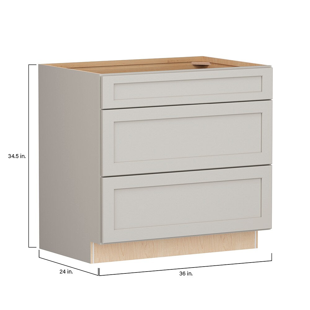 Shenandoah PRO Express Breckenridge 36-in W x 34.5-in H x 24-in D Stone Full Overlay Maple 3-Drawer Base Fully Assembled Plywood Cabinet (Recessed Panel Style)