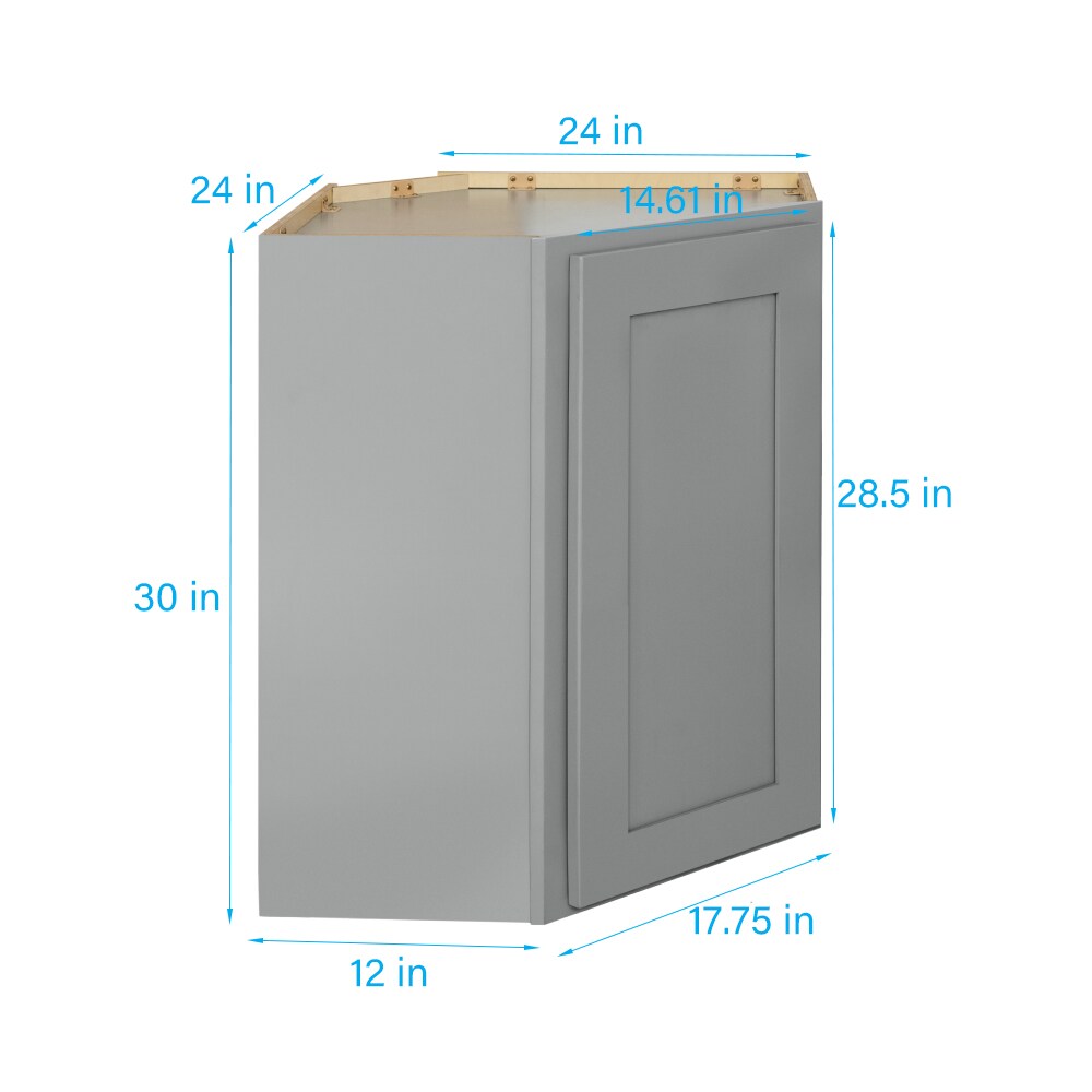 RELIABILT Overlake 24-in W x 30-in H x 24-in D Gray Diagonal Corner Wall Ready To Assemble Plywood Cabinet (Recessed Panel Shaker Style)