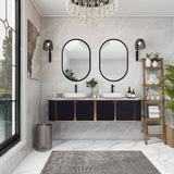 WELLFOR 24-in x 36-in Surface Mount Black Mirrored Oval Medicine Cabinet