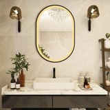 WELLFOR 21-in x 31-in Lighted LED Fog Free Surface Mount Black Mirrored Oval Medicine Cabinet