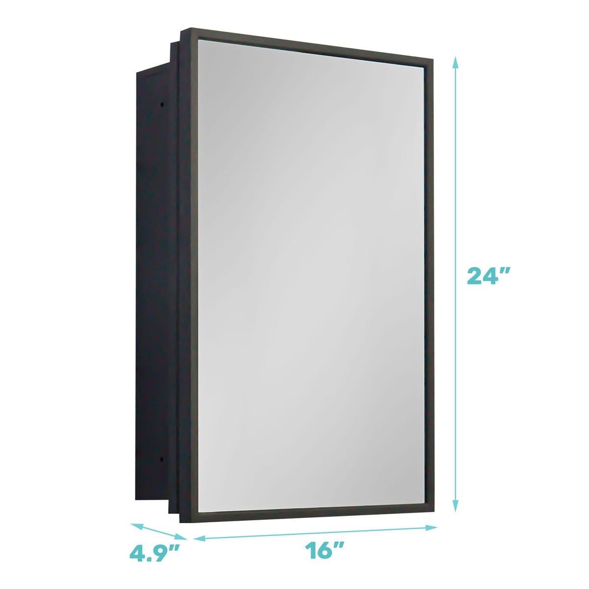 WELLFOR 16-in x 24-in Surface/Recessed Mount Black Mirrored Medicine Cabinet