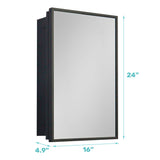 WELLFOR 16-in x 24-in Surface/Recessed Mount Black Mirrored Medicine Cabinet