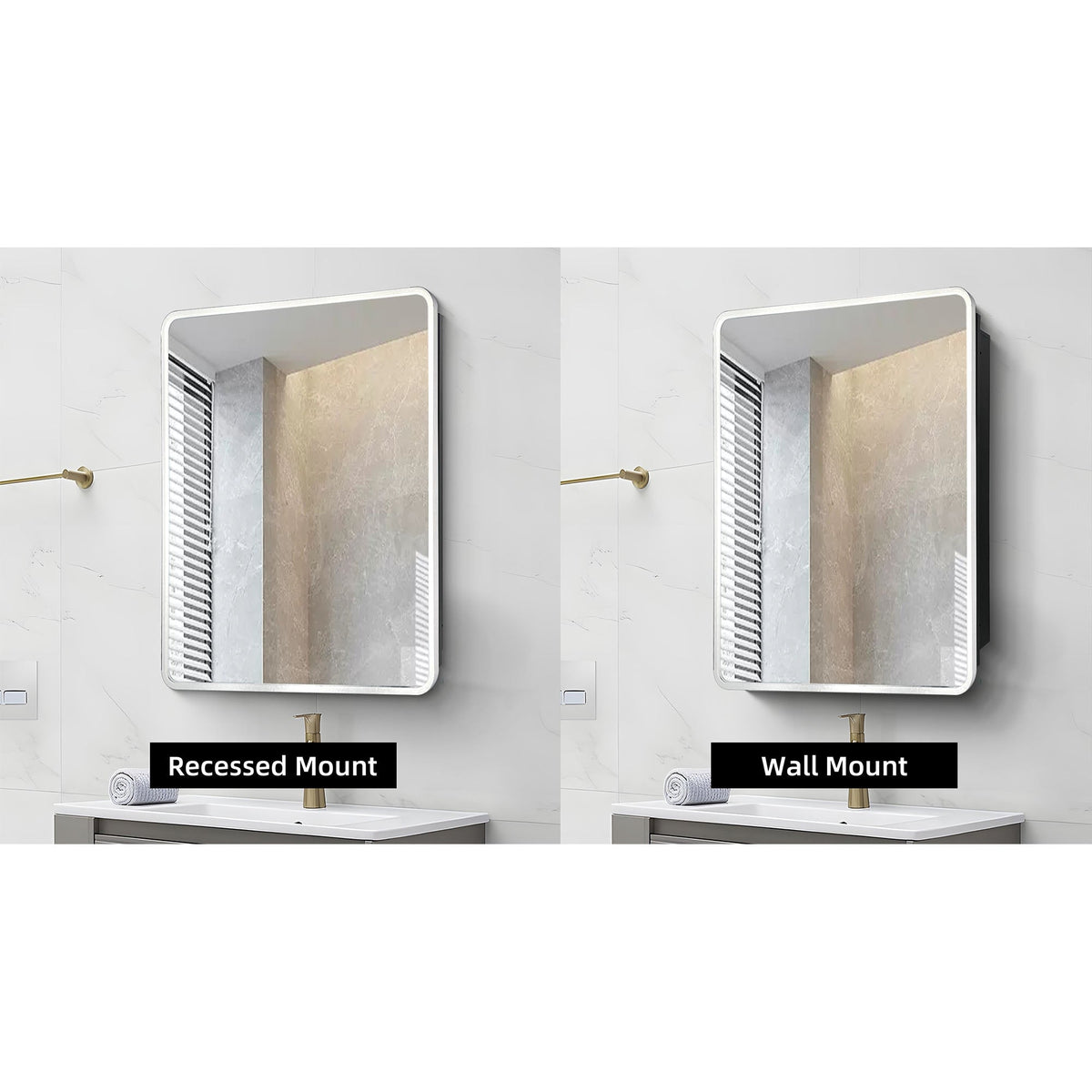 WELLFOR 24-in x 30-in Surface/Recessed Mount Silver Mirrored Medicine Cabinet