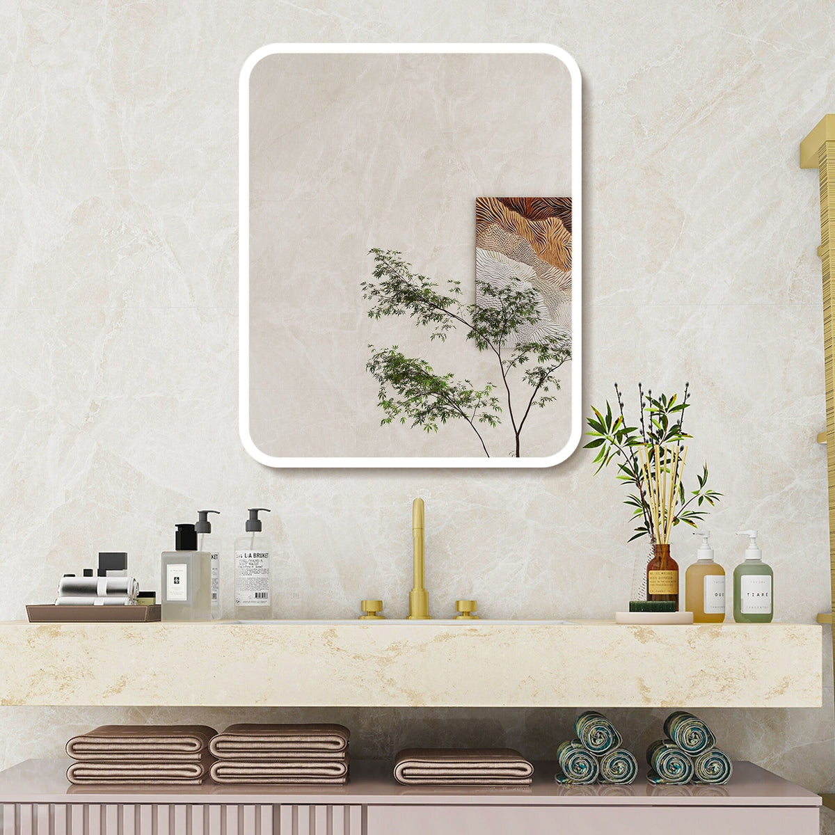 WELLFOR 24-in x 30-in Surface/Recessed Mount Silver Mirrored Medicine Cabinet