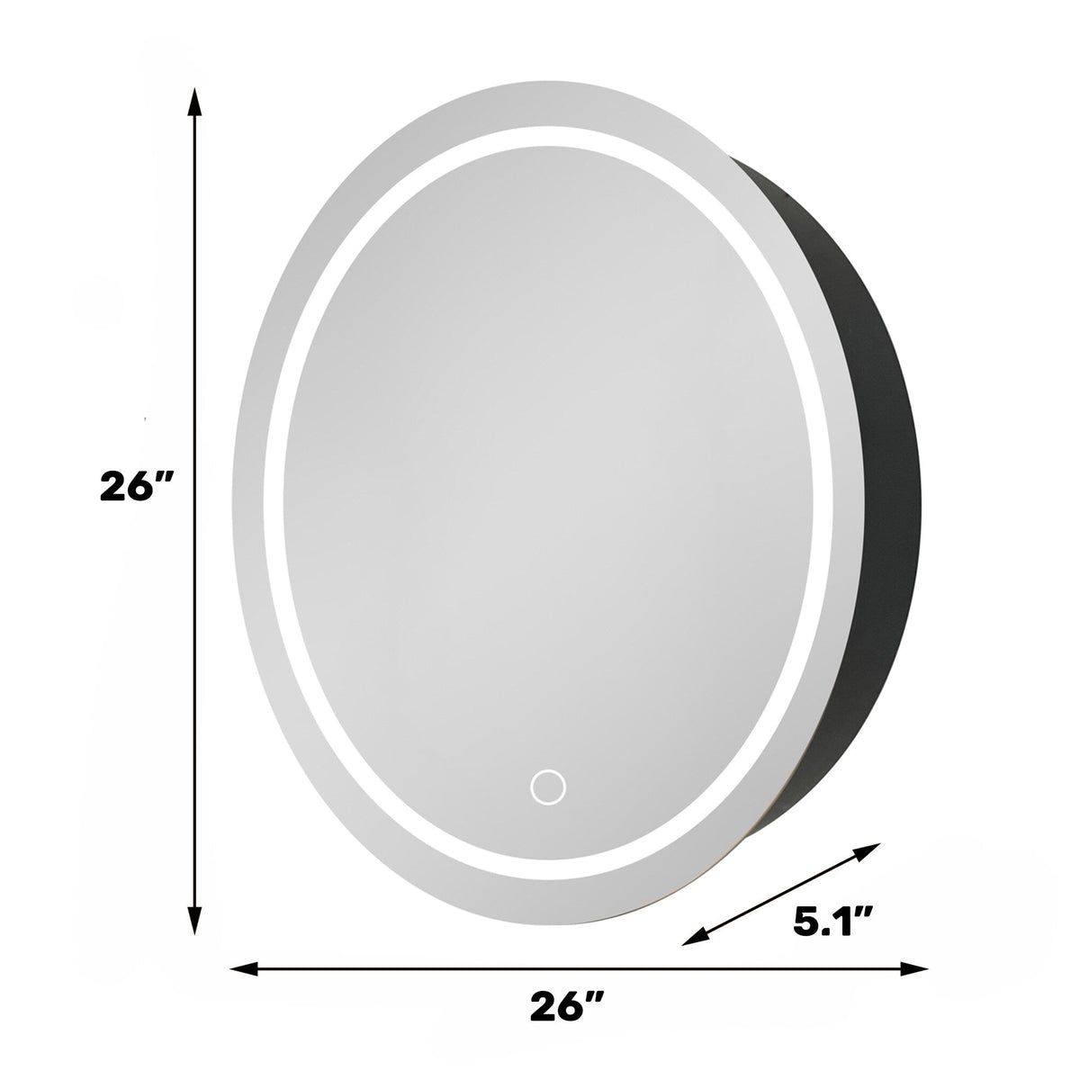 WELLFOR 26-in x 26-in Lighted LED Fog Free Surface Mount Silver Mirrored Round Medicine Cabinet