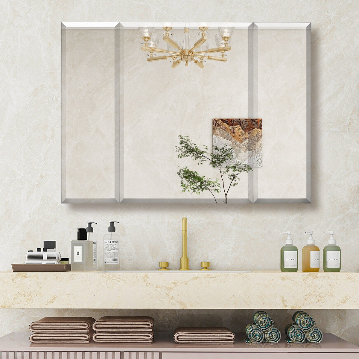 WELLFOR 36-in x 26-in Surface/Recessed Mount Aluminium Mirrored Soft Close Medicine Cabinet
