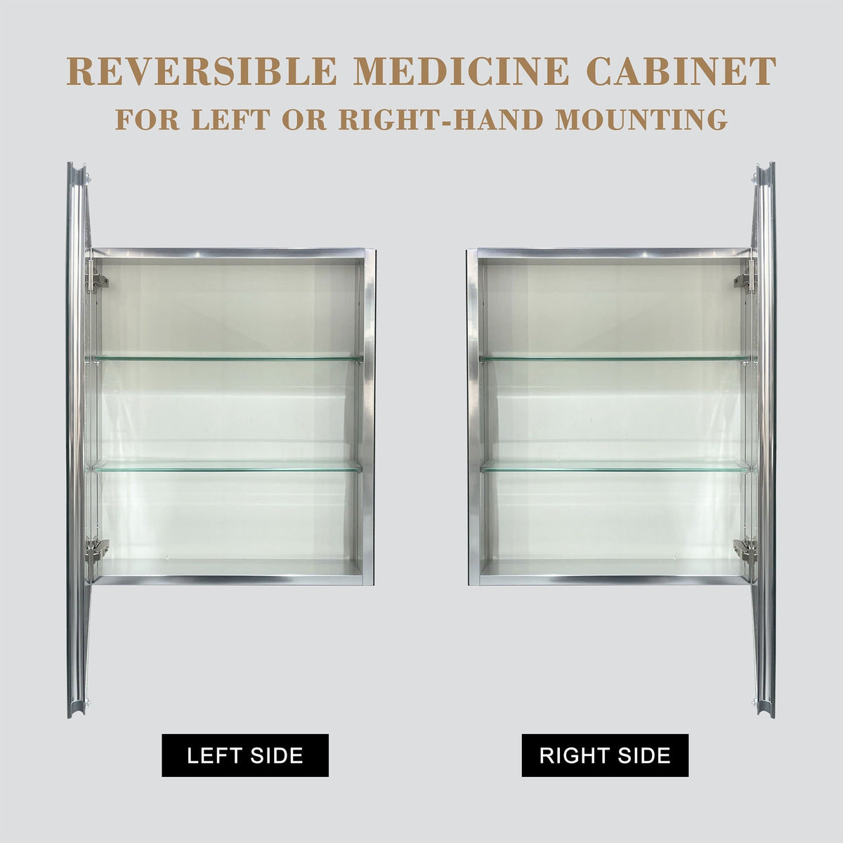 WELLFOR 24-in x 30-in Surface/Recessed Mount Aluminium Mirrored Soft Close Medicine Cabinet