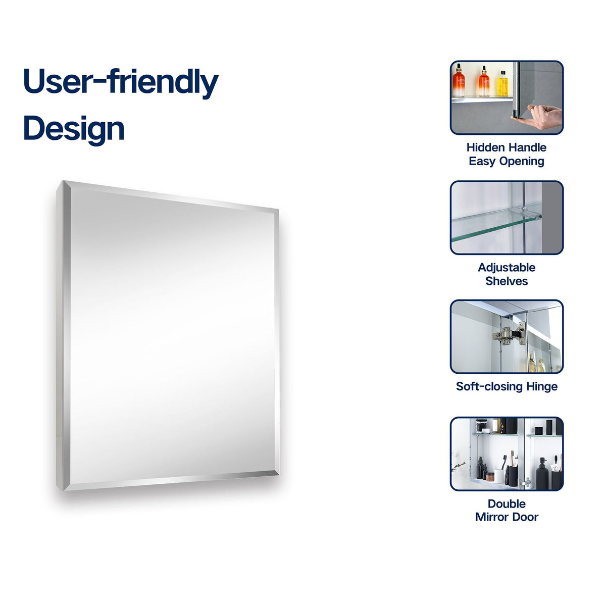 WELLFOR 24-in x 30-in Surface/Recessed Mount Aluminium Mirrored Soft Close Medicine Cabinet
