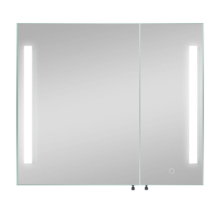 WELLFOR 30-in x 26-in Lighted LED Fog Free Surface Mount Black and Silver Mirrored Medicine Cabinet