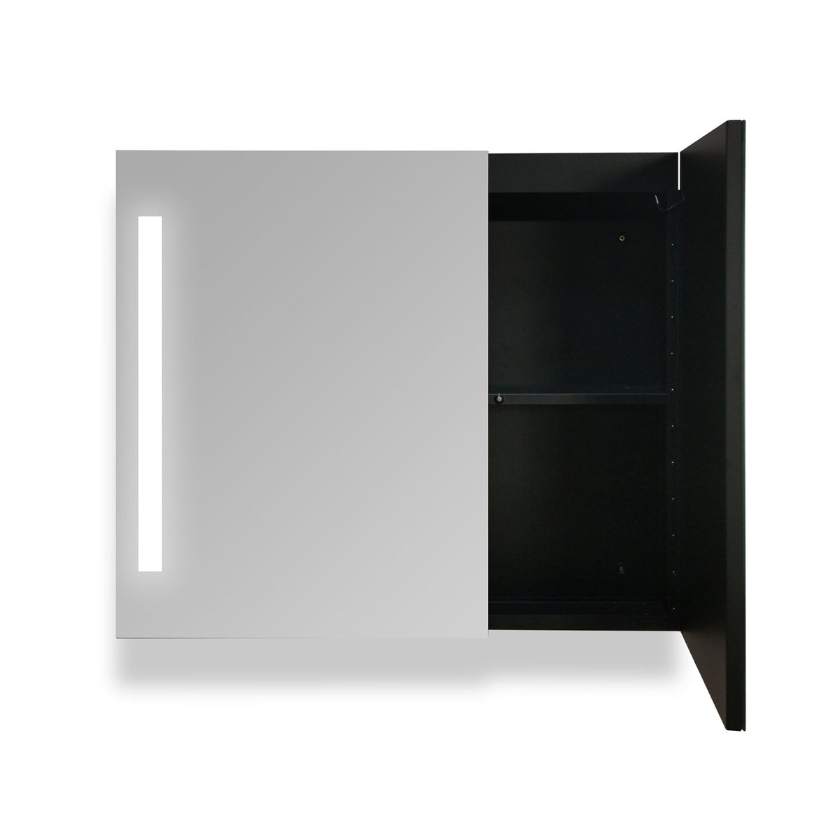 WELLFOR 30-in x 26-in Lighted LED Fog Free Surface Mount Black and Silver Mirrored Medicine Cabinet