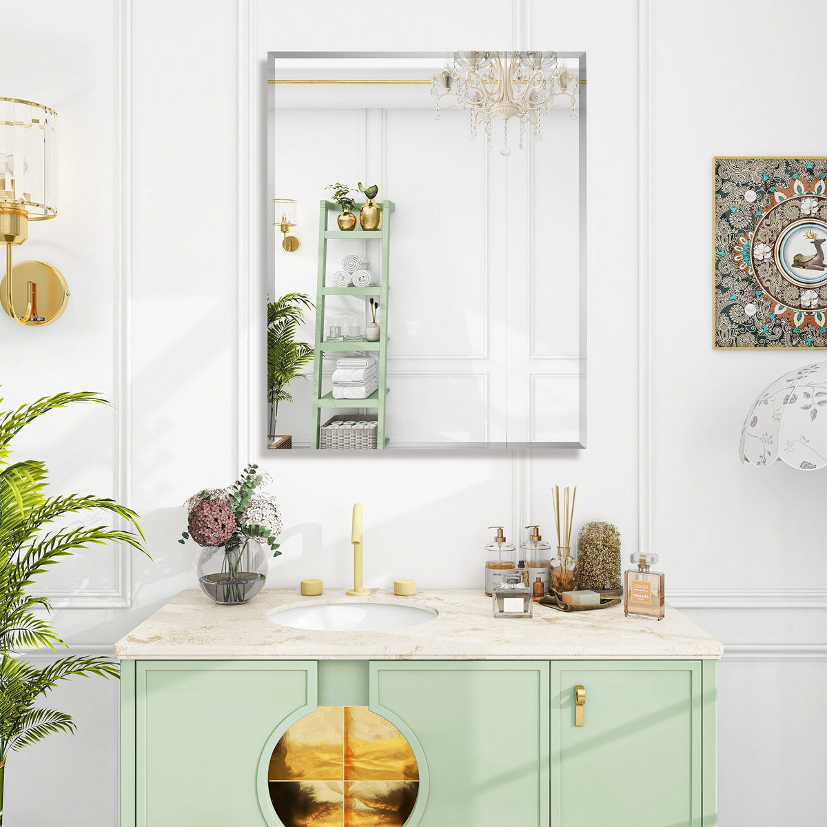 WELLFOR 24-in x 30-in Surface/Recessed Mount Aluminium Mirrored Soft Close Medicine Cabinet