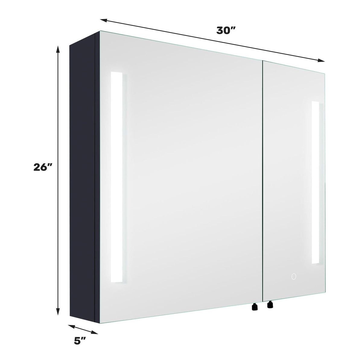 WELLFOR 30-in x 26-in Lighted LED Fog Free Surface Mount Black and Silver Mirrored Medicine Cabinet