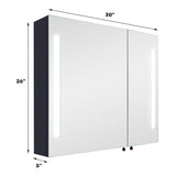 WELLFOR 30-in x 26-in Lighted LED Fog Free Surface Mount Black and Silver Mirrored Medicine Cabinet
