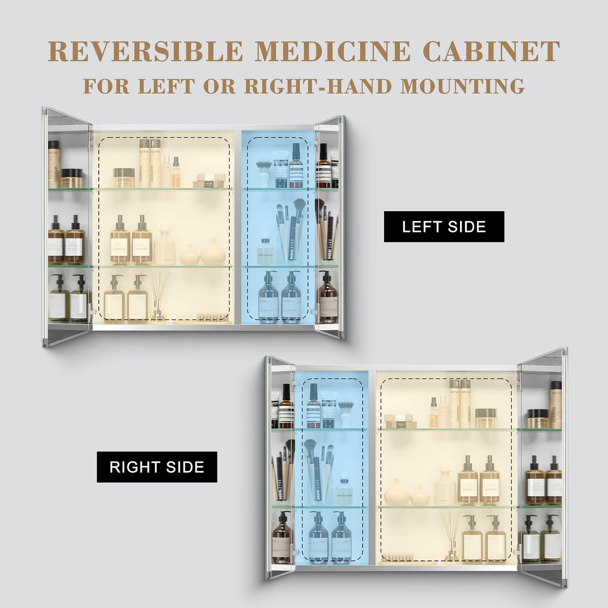 WELLFOR 30-in x 26-in Surface/Recessed Mount Aluminium Mirrored Soft Close Medicine Cabinet