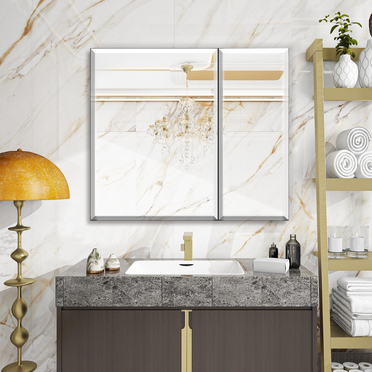 WELLFOR 30-in x 26-in Surface/Recessed Mount Aluminium Mirrored Soft Close Medicine Cabinet