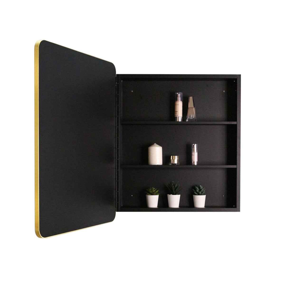 WELLFOR 20-in x 28-in Surface/Recessed Mount Gold Mirrored Medicine Cabinet
