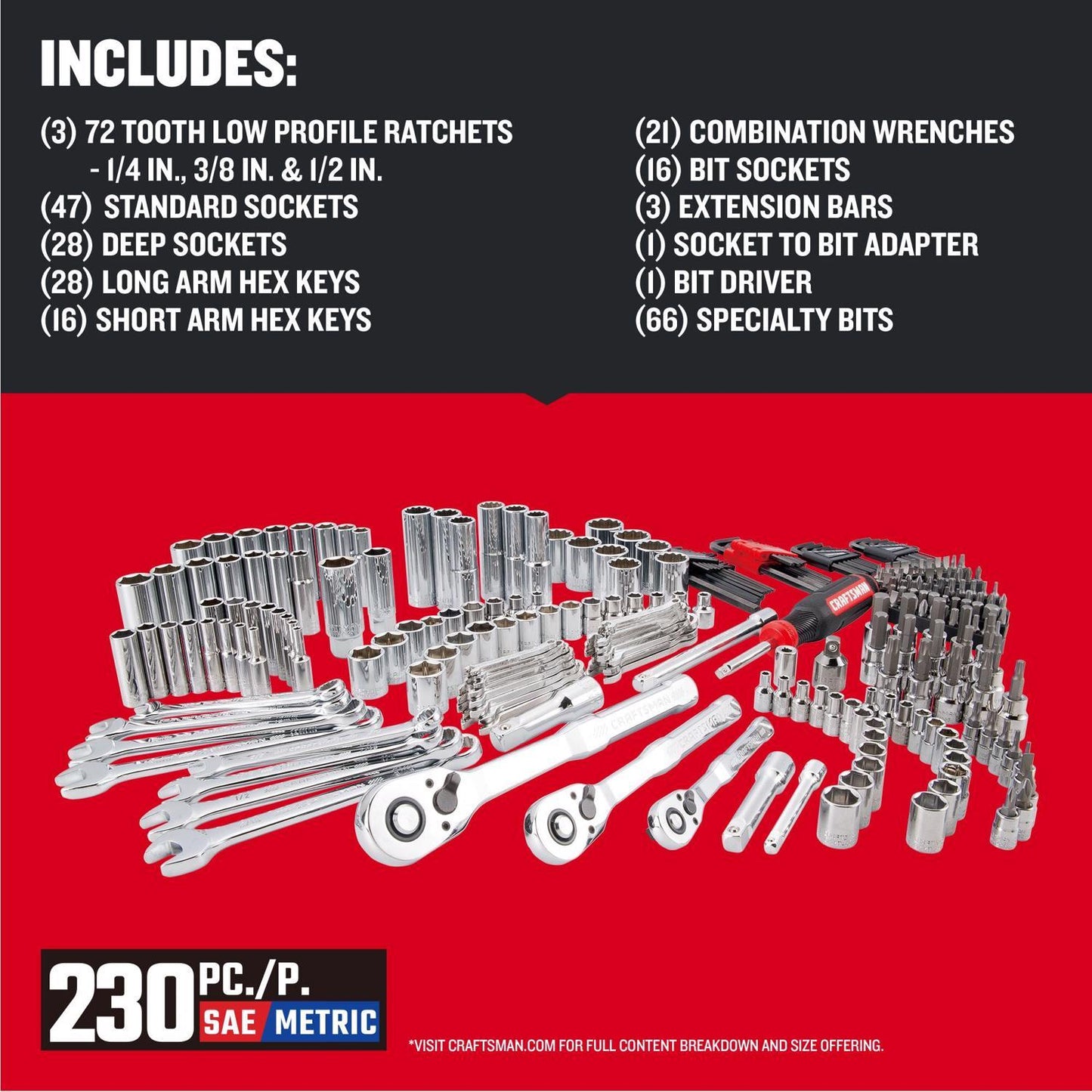 Craftsman Versastack 230-Piece Mechanic's Tool Set with Metric and SAE Tools