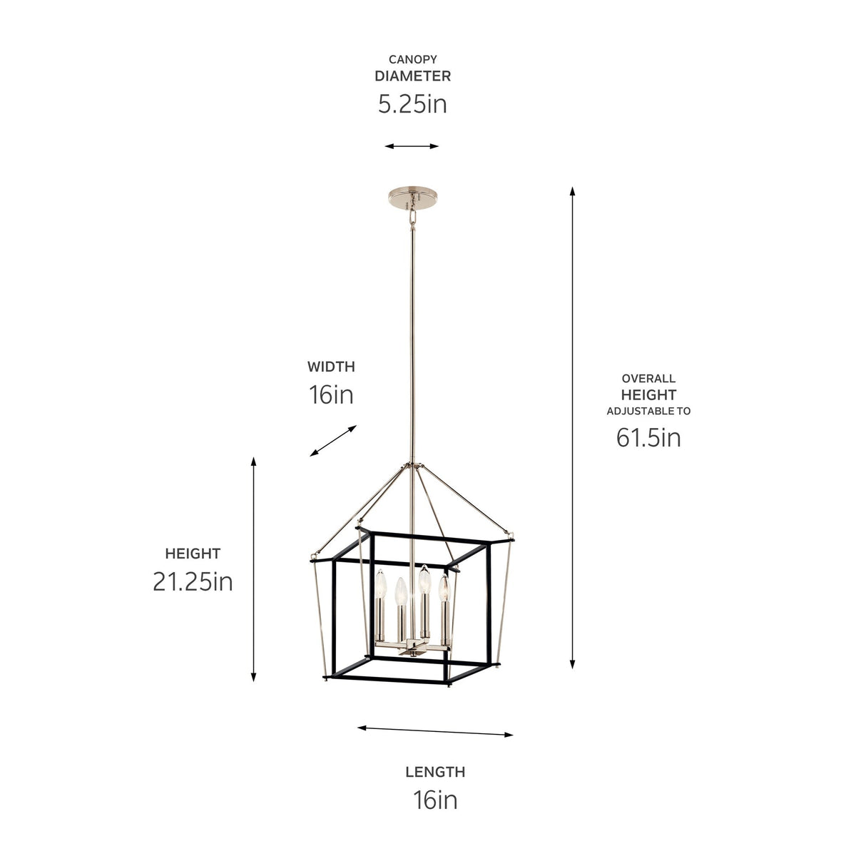 Kichler Eisley 4-Light Polished Nickel Modern/Contemporary Lantern Led, Medium Hanging Pendant Light