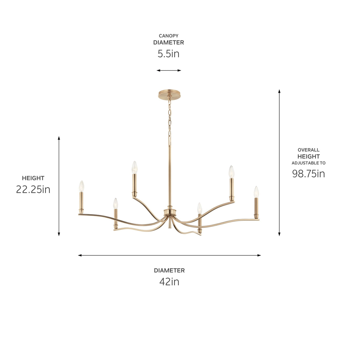 Kichler Malene 6-Light Gold Traditional Bare Bulb Chandelier