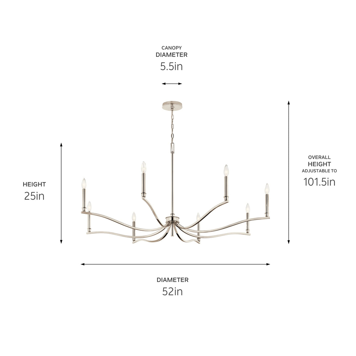 Kichler Malene 8-Light Polished Nickel Traditional Bare Bulb Chandelier