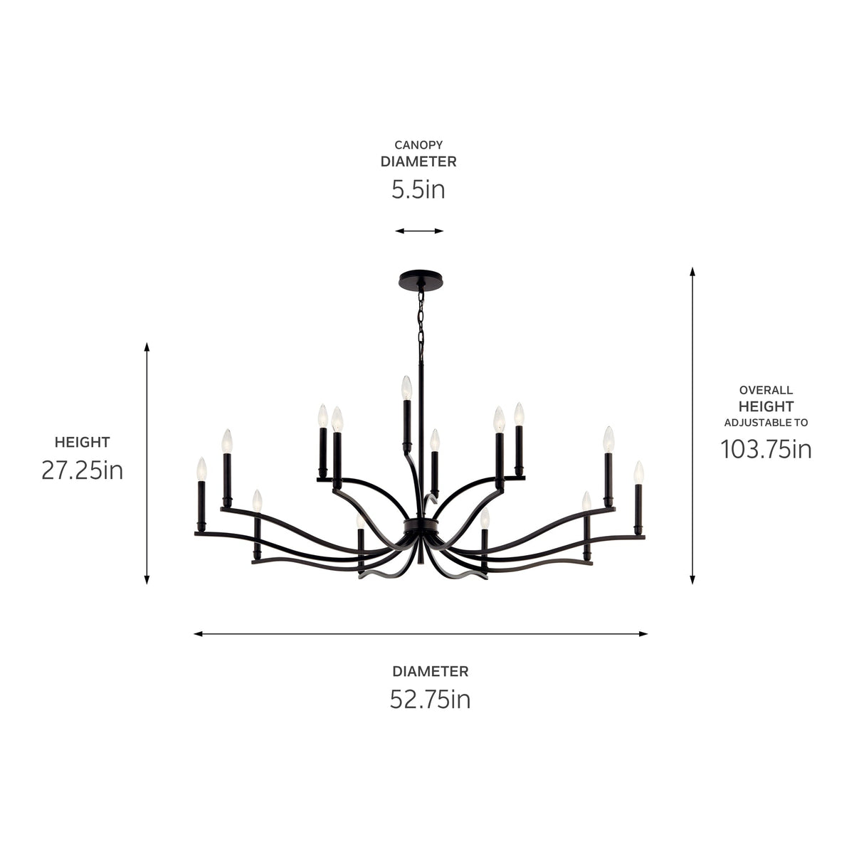 Kichler Malene 14-Light Black Traditional Bare Bulb Chandelier