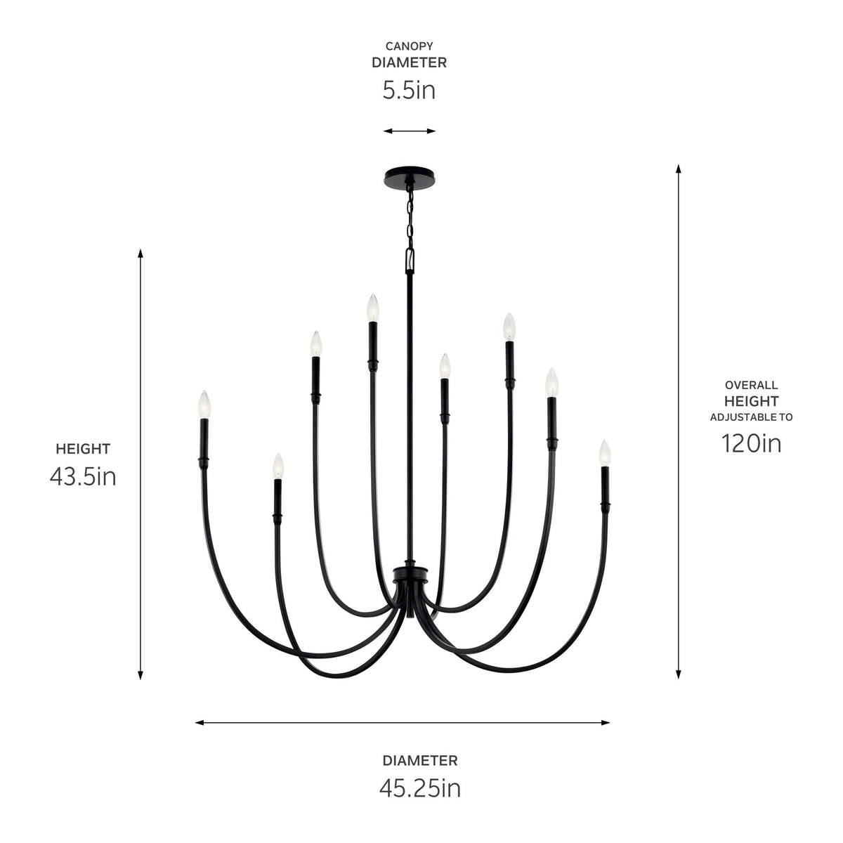 Kichler Malene 8-Light Black Traditional Bare Bulb Chandelier