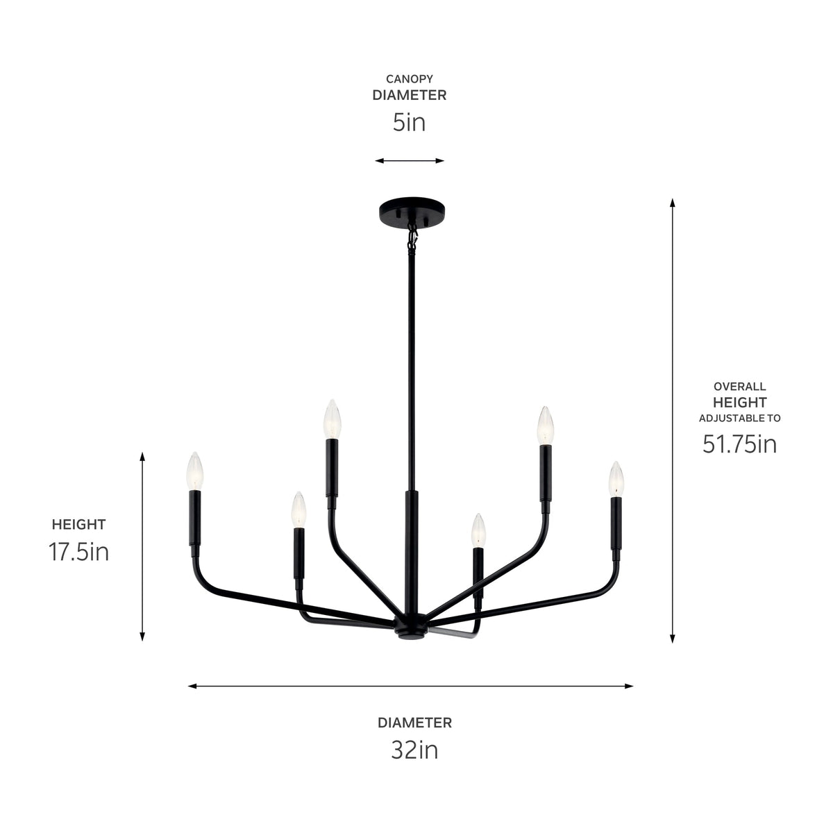 Kichler Madden 6-Light Black Modern/Contemporary Bare Bulb Chandelier