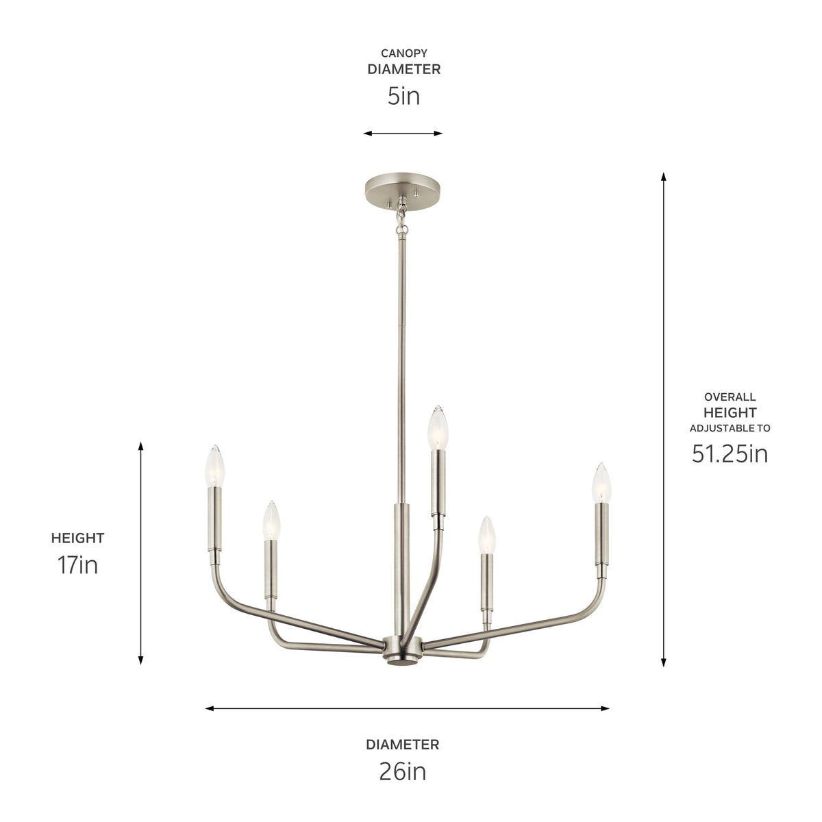Kichler Madden 5-Light Brushed Nickel Modern/Contemporary Bare Bulb Chandelier