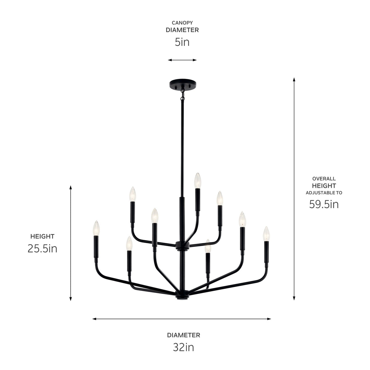 Kichler Madden 9-Light Black Modern/Contemporary Bare Bulb Chandelier