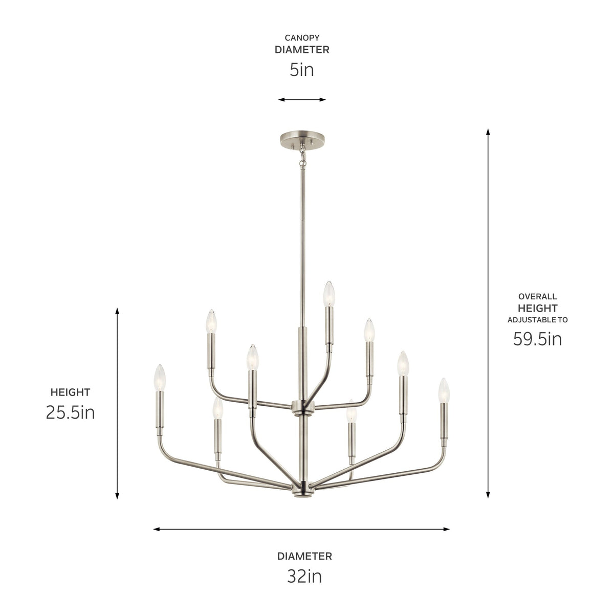 Kichler Madden 9-Light Brushed Nickel Modern/Contemporary Bare Bulb Chandelier