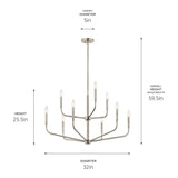 Kichler Madden 9-Light Brushed Nickel Modern/Contemporary Bare Bulb Chandelier