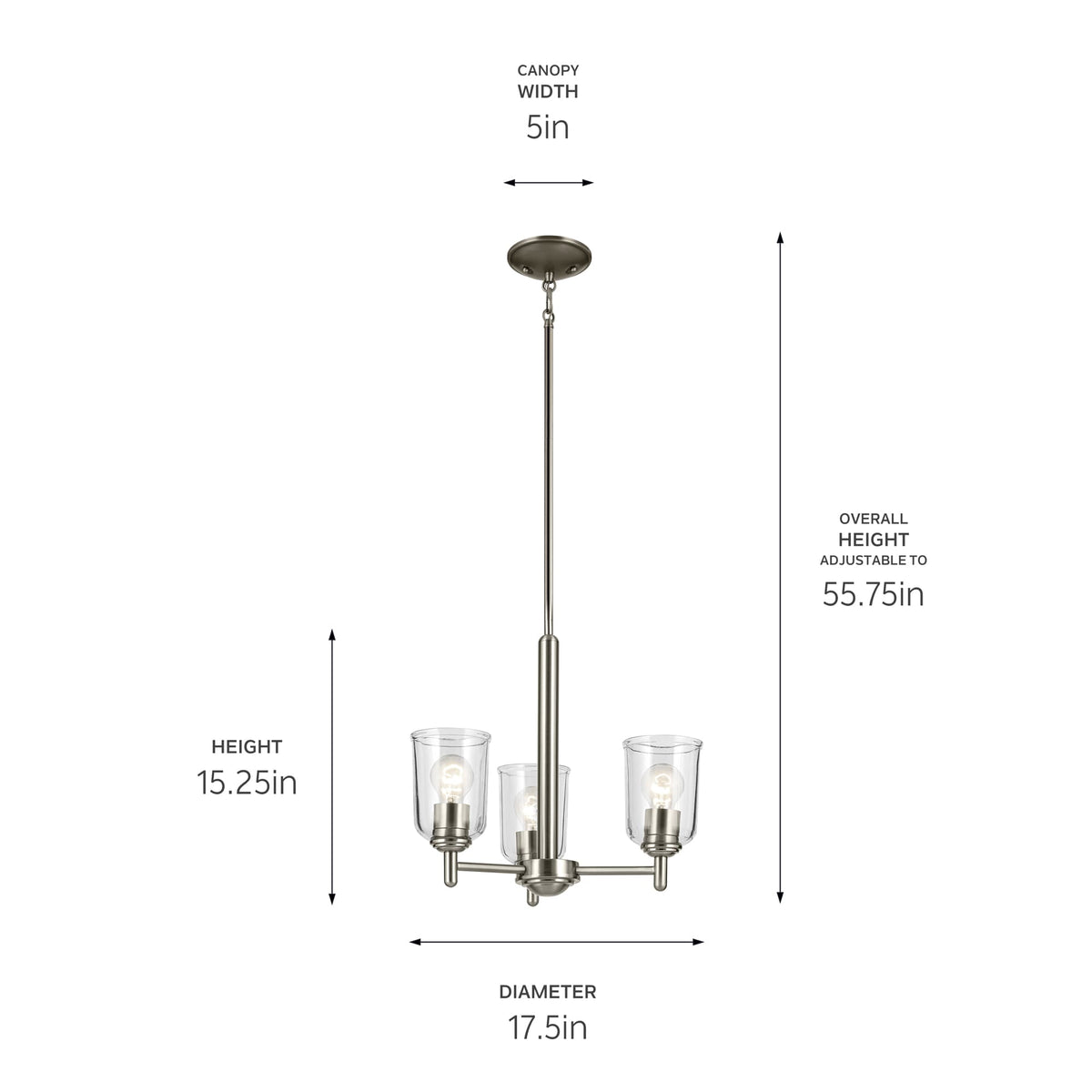 Kichler Shailene 3-Light Brushed Nickel Traditional Chandelier