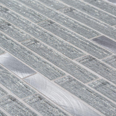Jeffrey Court Ice Pencil 11.5 in. x 11.875 in. x 8 mm Interlocking Textured Glossy Glass/Metal Mosaic Tile - Super Arbor
