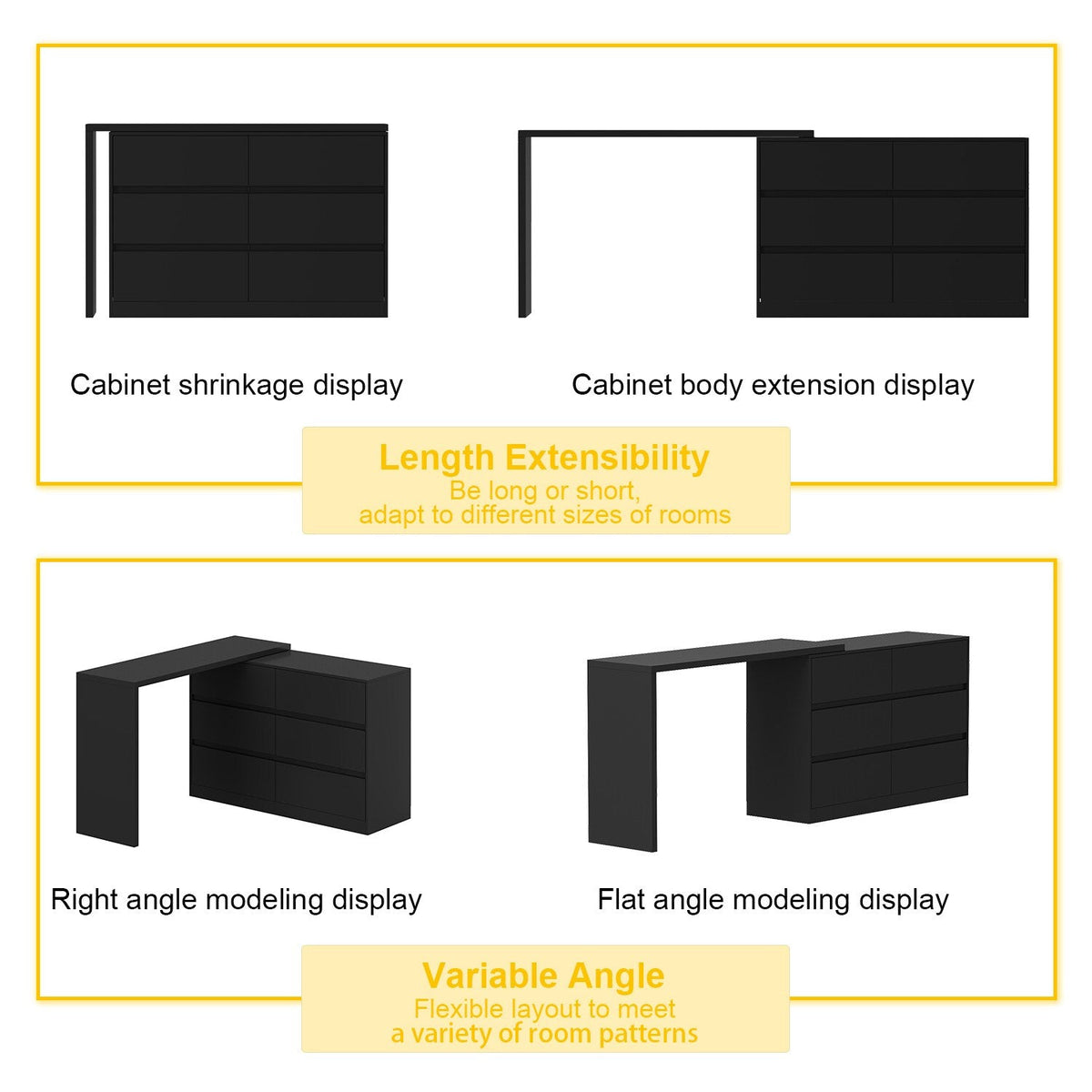 FUFU&GAGA Black Mdf Base with Mdf Top Kitchen Cart (16-in x 90.4-in x 32.7-in)