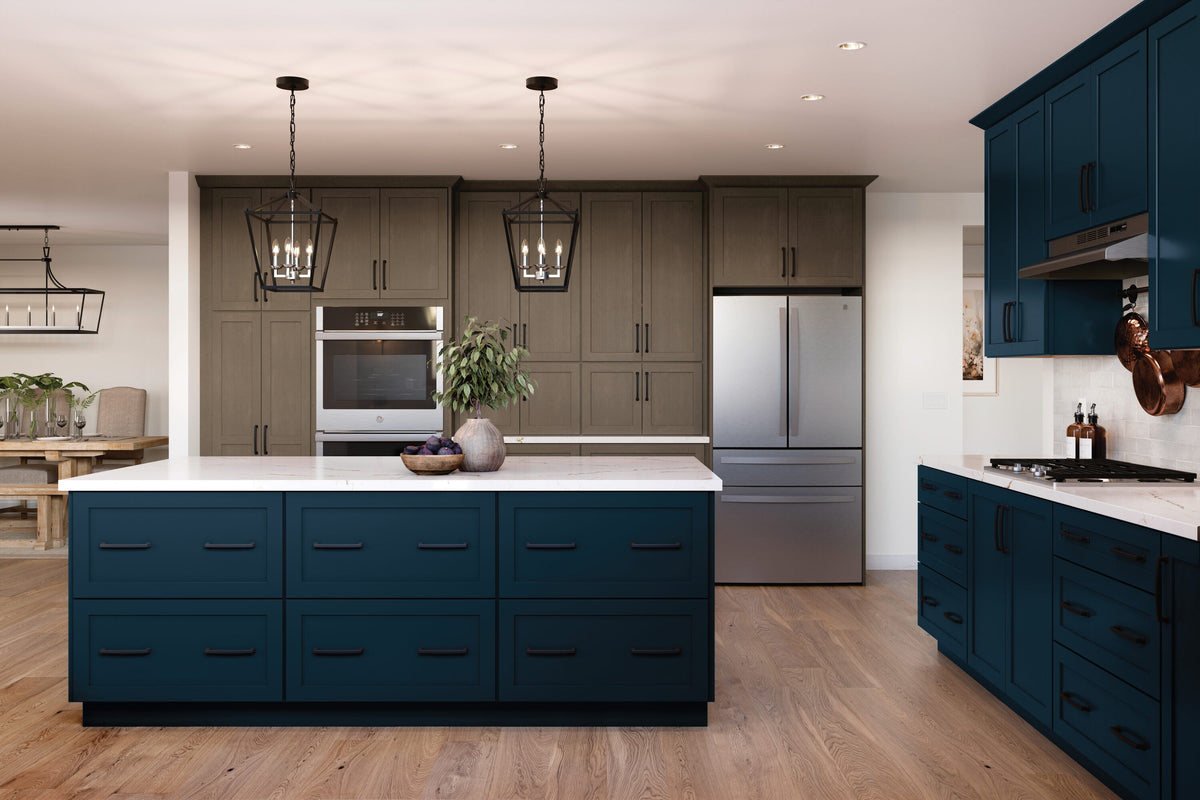 Diamond Express Jamestown 36-in W x 34.5-in H x 24-in D Regatta Blue 2-Drawer Base Fully Assembled Plywood Cabinet (Recessed Panel Shaker Style)