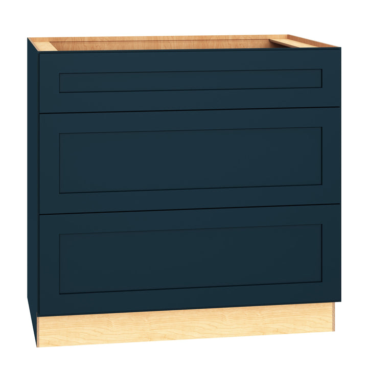 Diamond Express Jamestown 36-in W x 34.5-in H x 24-in D Regatta Blue 3-Drawer Base Fully Assembled Plywood Cabinet (Recessed Panel Shaker Style)