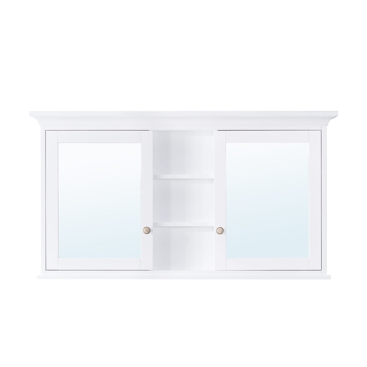 WELLFOR GRACE Solid Wood 55-in x 30-in Surface Mount White Mirrored Soft Close Medicine Cabinet